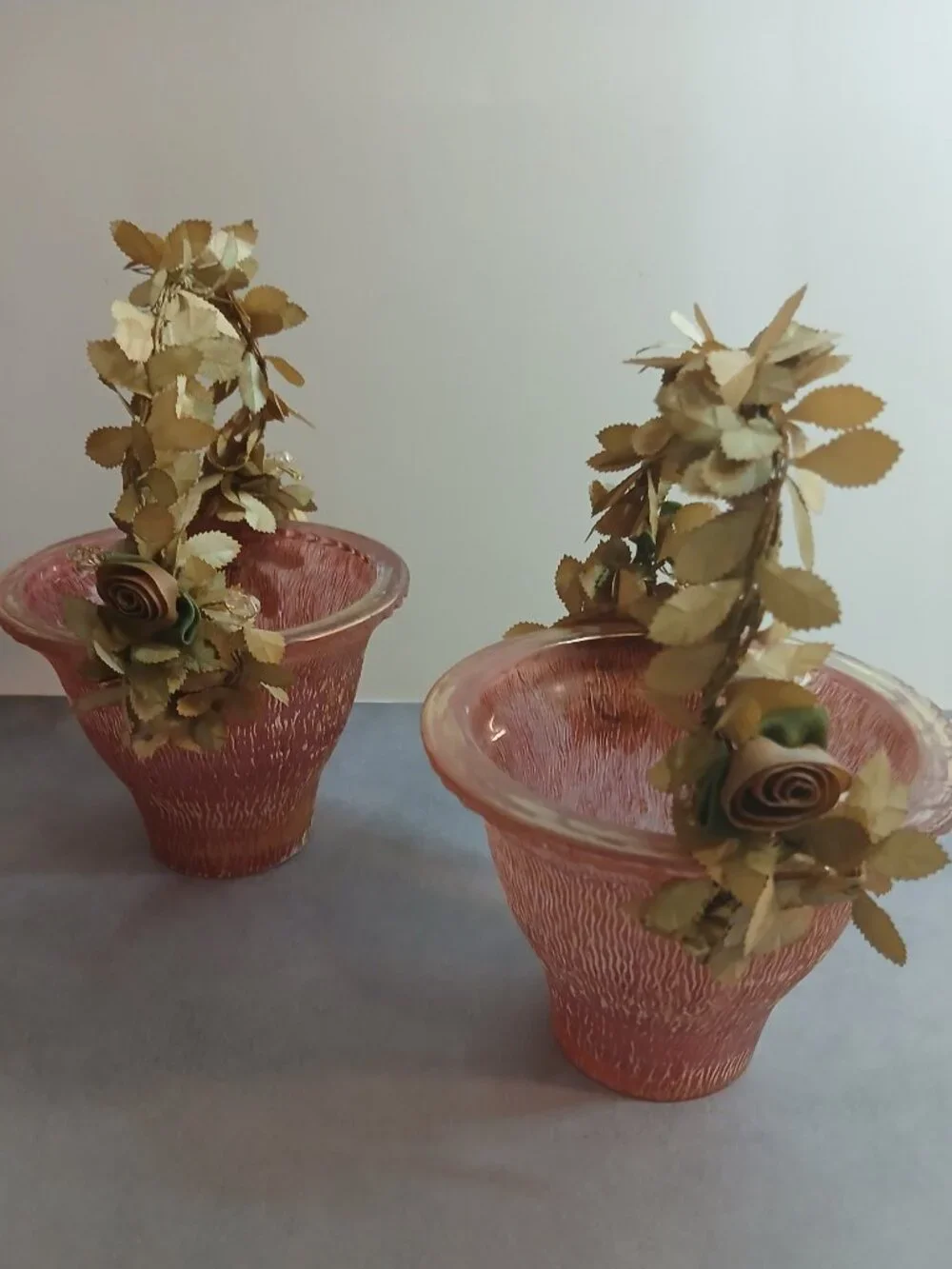 Set of Twin, Vintage, Monica Willard Hand Painted Art Glass Berry Baskets